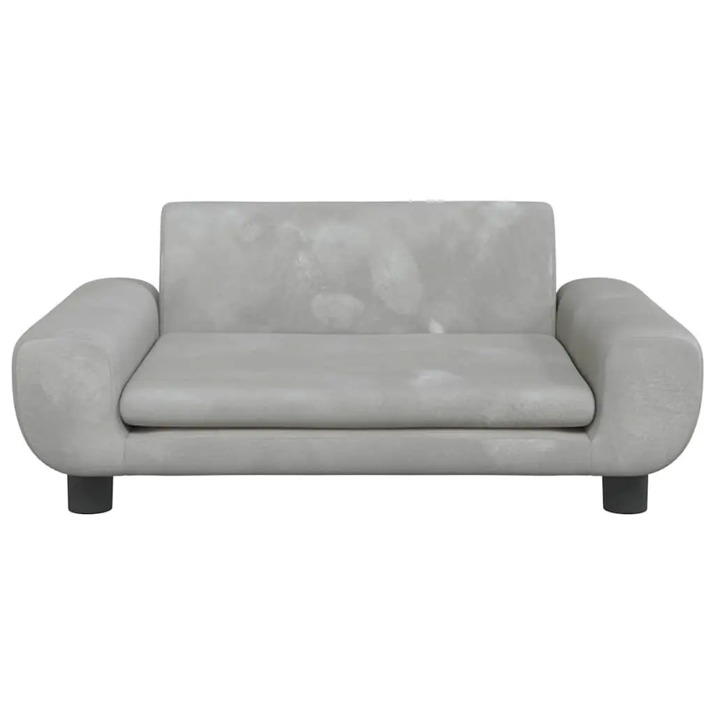 Dog Bed Velvet Light Grey Solid Pine Wood Foam Padded Lounger 70 x 45 x 33 cm