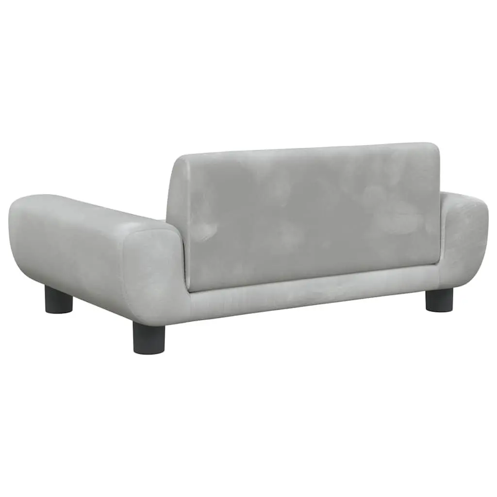 Dog Bed Velvet Light Grey Solid Pine Wood Foam Padded Lounger 70 x 45 x 33 cm