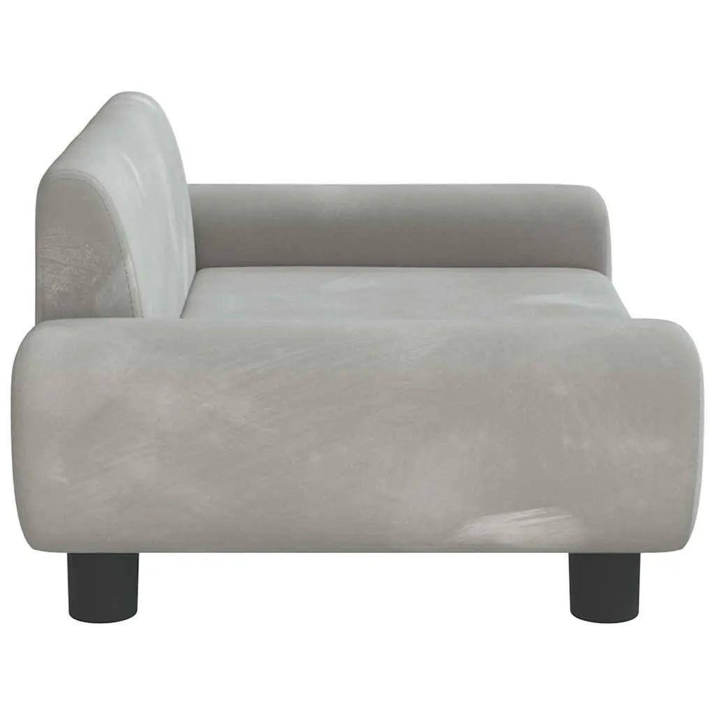 Dog Bed Velvet Light Grey Solid Pine Wood Foam Padded Lounger 70 x 45 x 33 cm