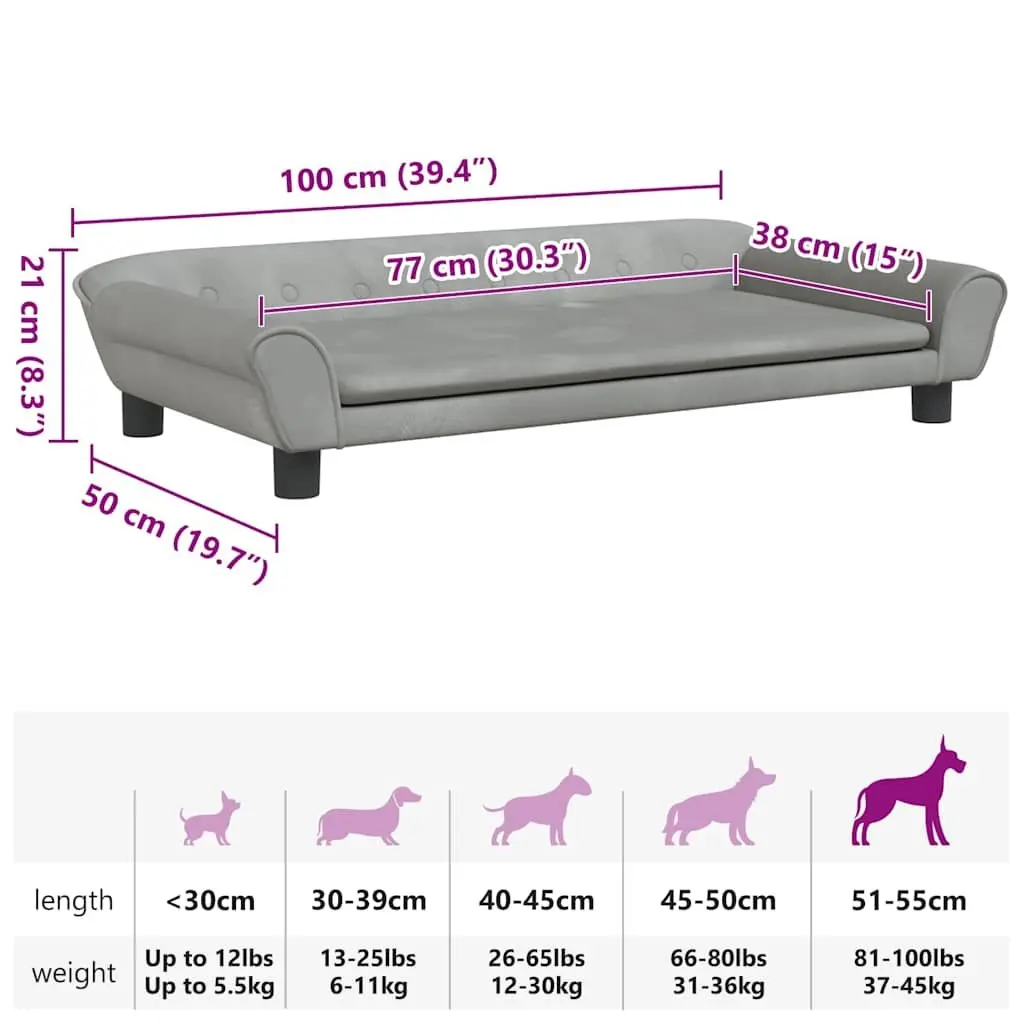 Dog Bed Velvet Padded Foam Grey 100 x 50 x 21 cm