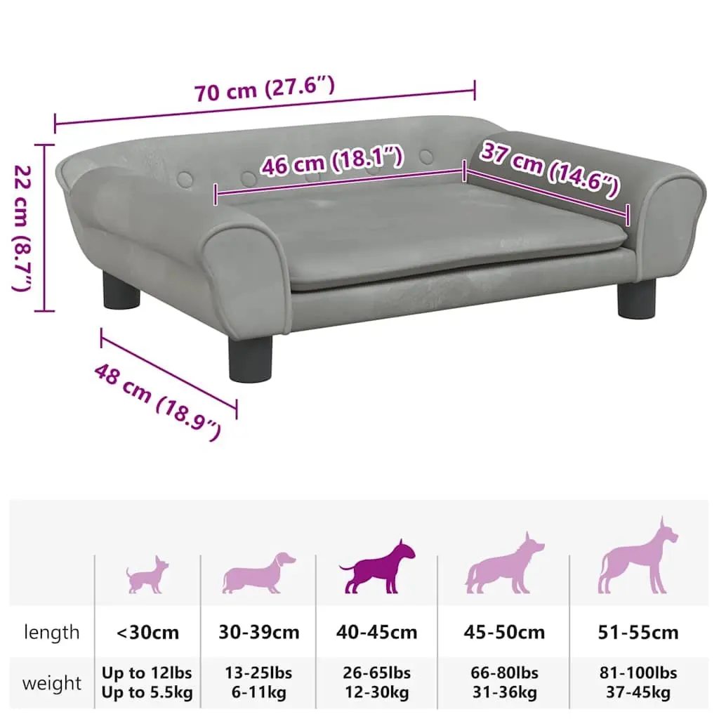 Dog Bed Velvet Light Grey 70x48x22cm Soft Foam Cushion Pet Sofa Furniture