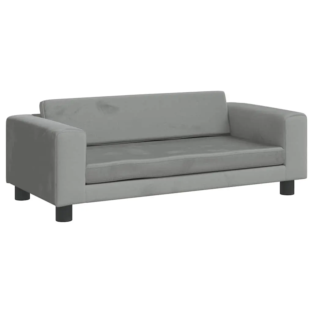 Dog Bed Velvet Light Grey with Extension Foam Padding Pine Wood Frame