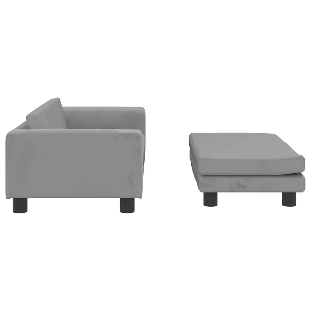 Dog Bed Velvet Light Grey with Extension Foam Padding Pine Wood Frame