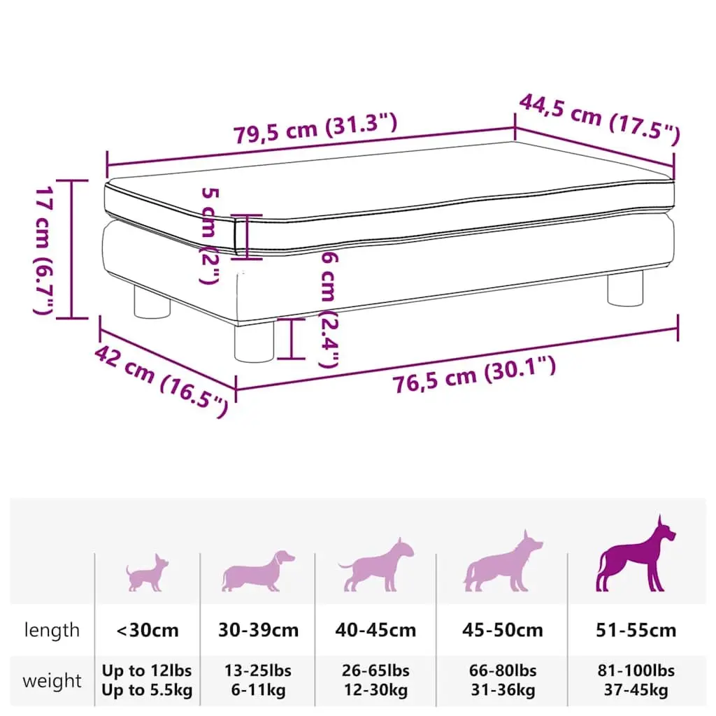 Dog Bed Velvet Light Grey with Extension Foam Padding Pine Wood Frame