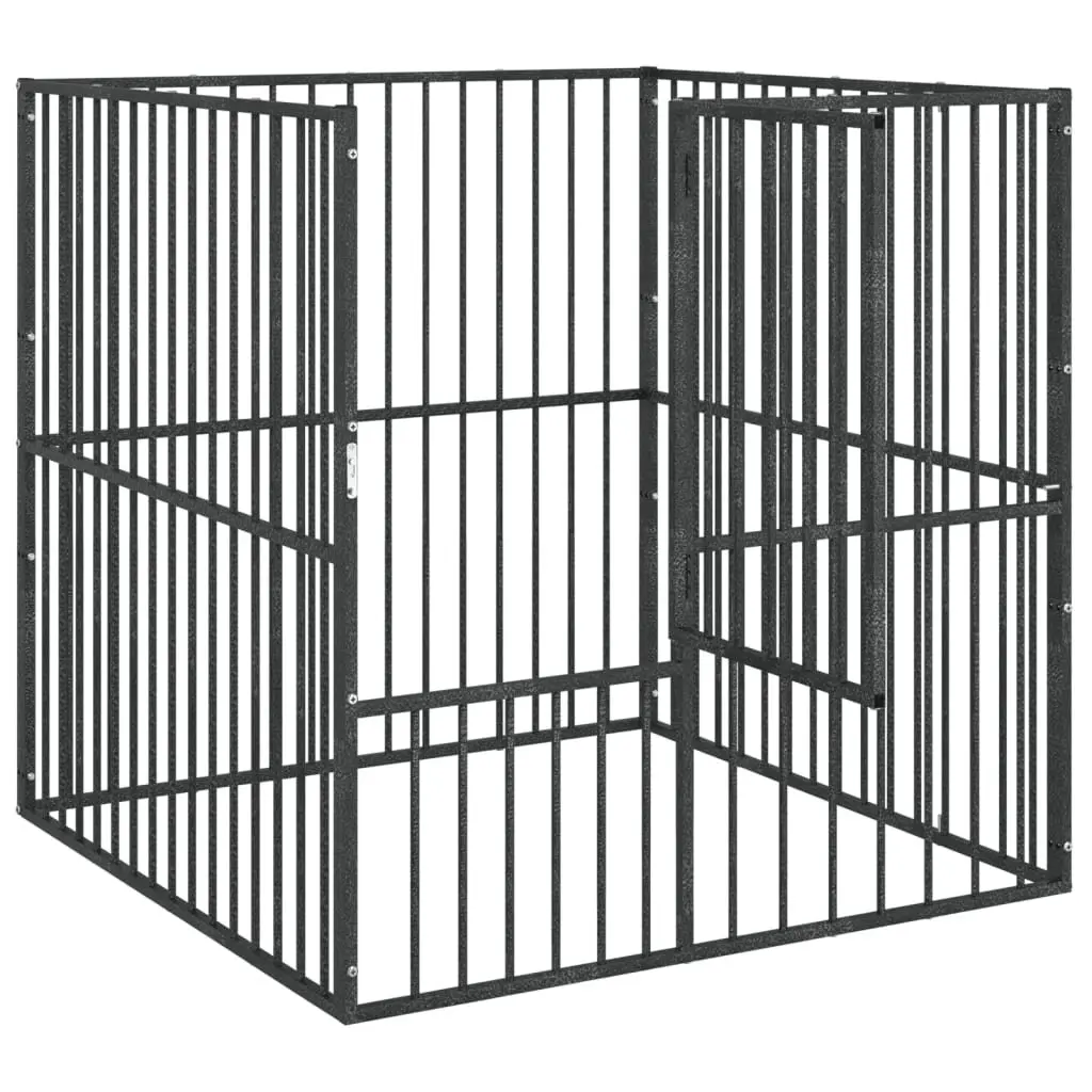 4 Panel Dog Playpen Galvanised Steel Black Outdoor Indoor Pet Enclosure Exercise Pen