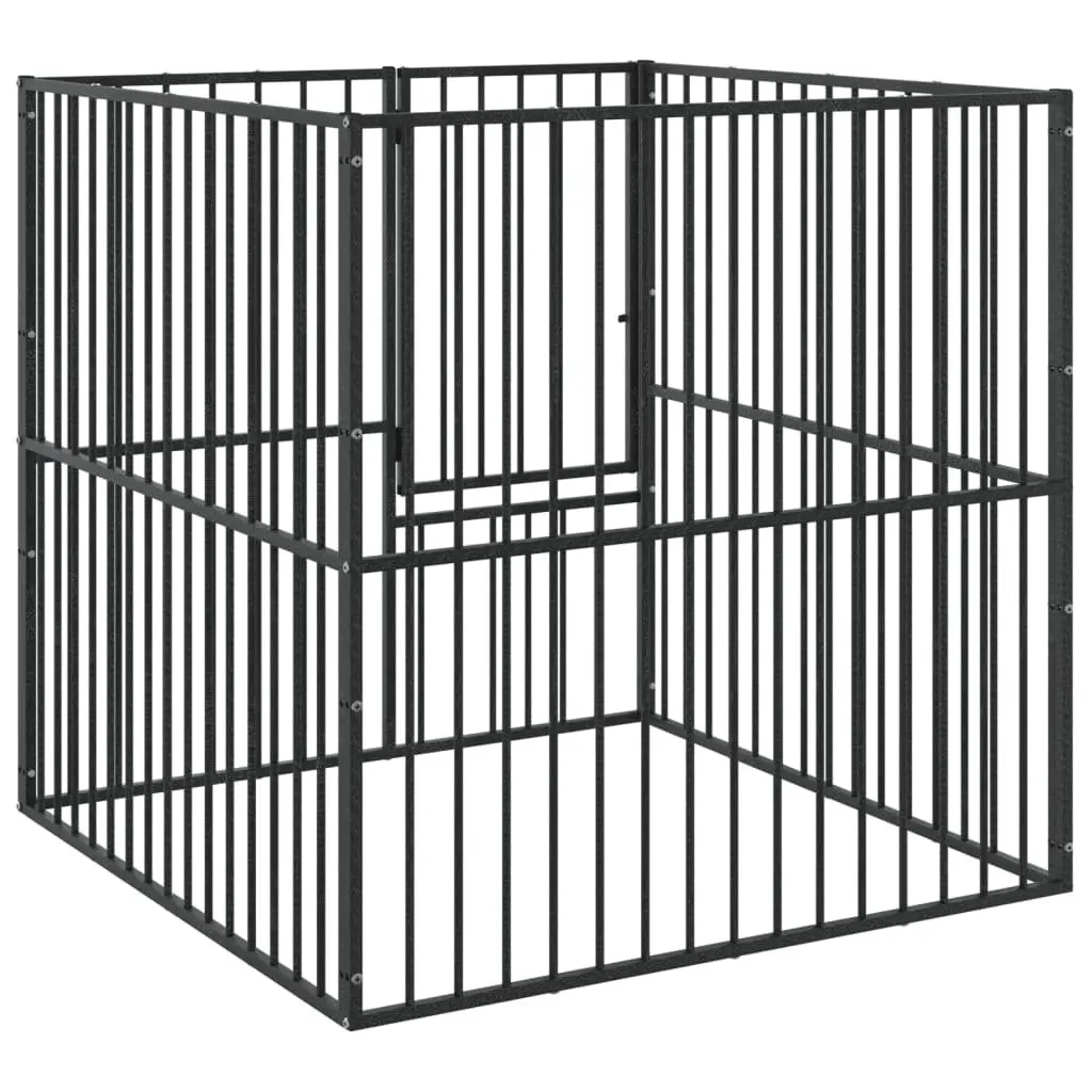 4 Panel Dog Playpen Galvanised Steel Black Outdoor Indoor Pet Enclosure Exercise Pen