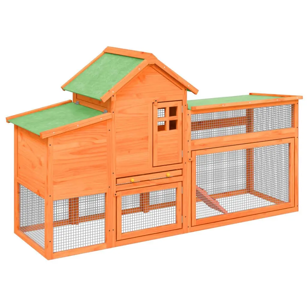 Chicken Coop Solid Pine Wood Large Brown Nesting Box Run Ramp Mesh Enclosure