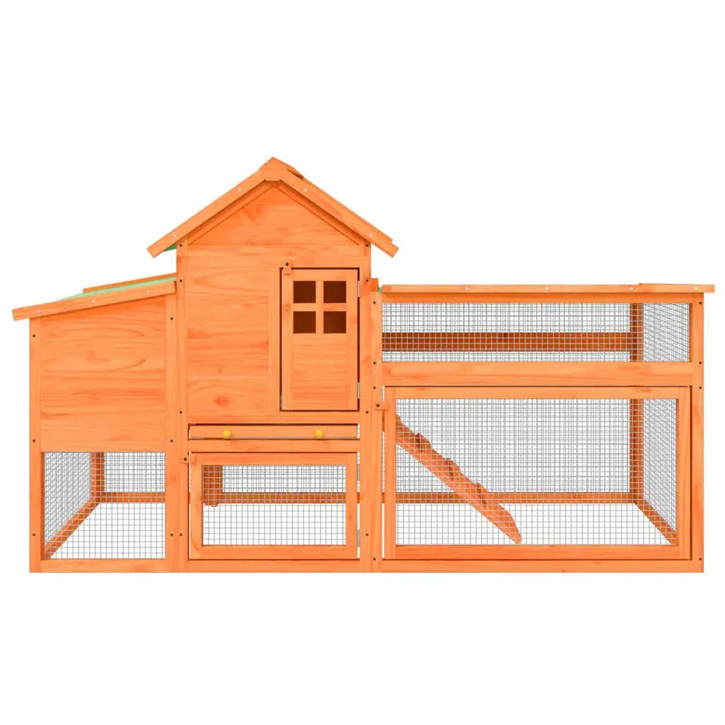 Chicken Coop Solid Pine Wood Large Brown Nesting Box Run Ramp Mesh Enclosure
