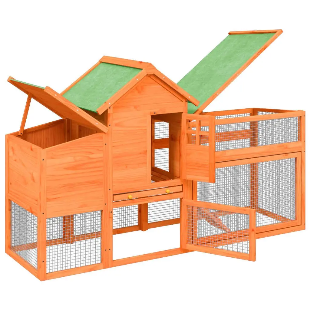 Chicken Coop Solid Pine Wood Large Brown Nesting Box Run Ramp Mesh Enclosure