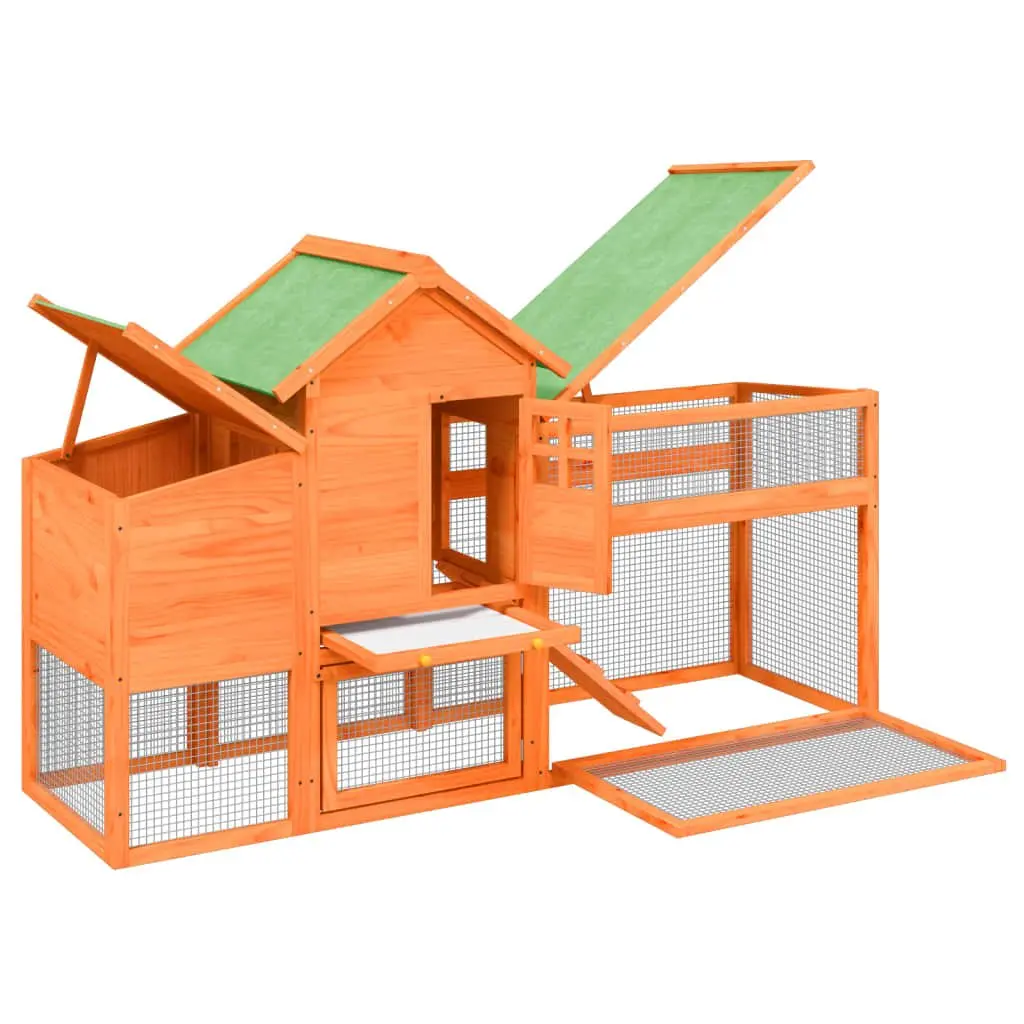 Chicken Coop Solid Pine Wood Large Brown Nesting Box Run Ramp Mesh Enclosure