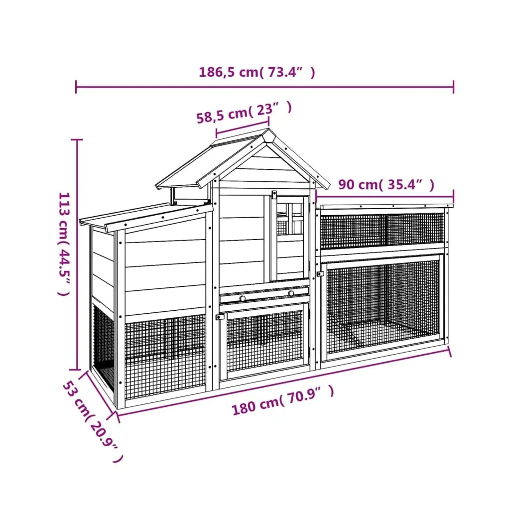 Chicken Coop Solid Pine Wood Large Brown Nesting Box Run Ramp Mesh Enclosure