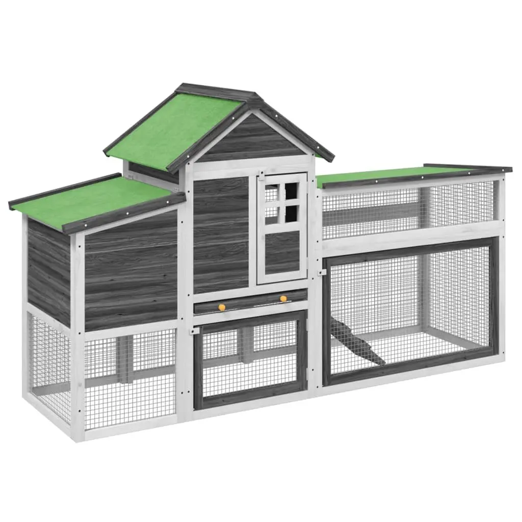 Chicken Coop Solid Pine Wood Grey 186.5 x 58.5 x 113 cm