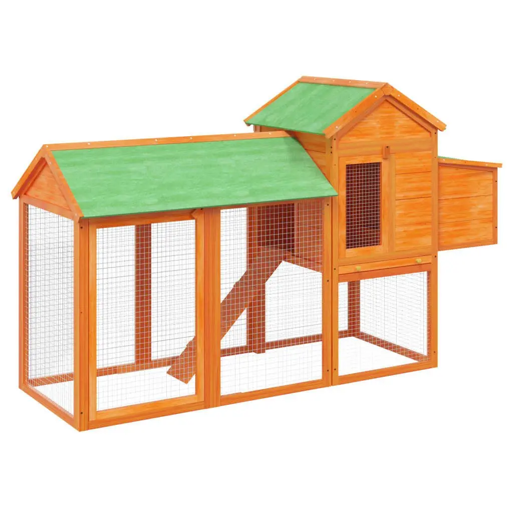 Chicken Coop Solid Pine Wood Outdoor 193x65x117cm Brown