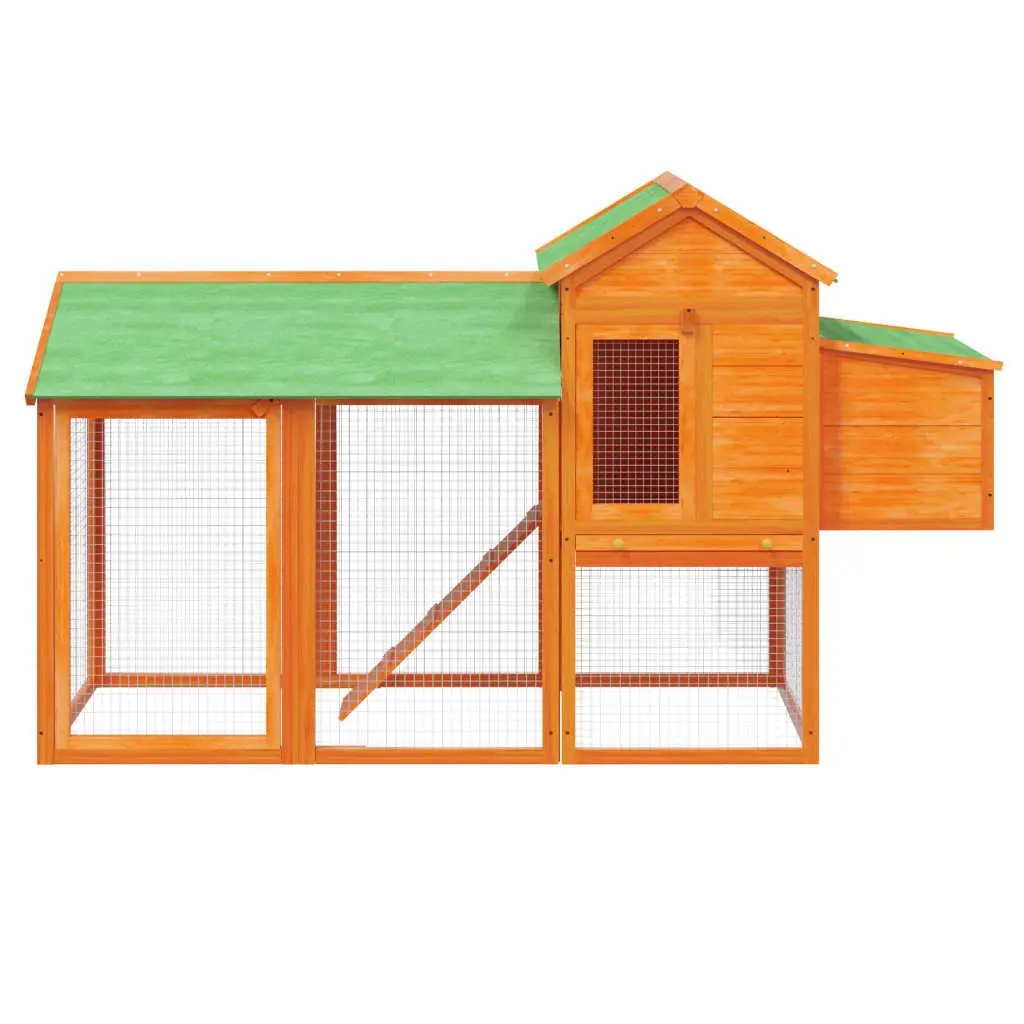 Chicken Coop Solid Pine Wood Outdoor 193x65x117cm Brown