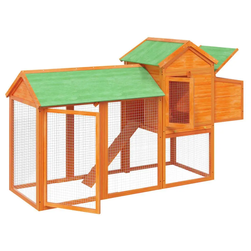 Chicken Coop Solid Pine Wood Outdoor 193x65x117cm Brown