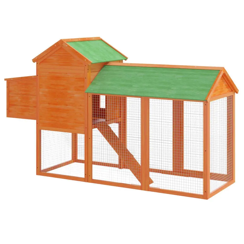 Chicken Coop Solid Pine Wood Outdoor 193x65x117cm Brown