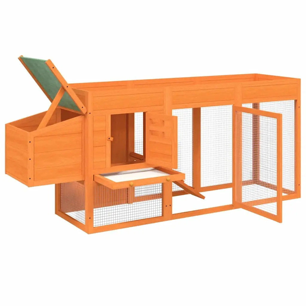 Wooden Small Animal Hutch Chicken Coop Nesting Box Run Ramp Brown