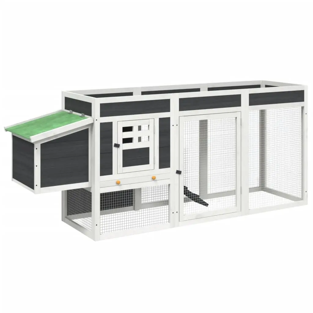 Wooden Chicken Coop Grey Solid Pine Small Animal Habitat with Nesting Box Ramp 204x50x84cm