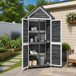 Garden Tool Shed Grey Outdoor Storage Solid Wood Pine Sloped Roof Rainproof