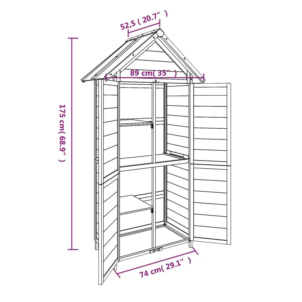 Garden Tool Shed Solid Pine Wood Grey Outdoor Storage Sloped Roof Rainproof 89 x 52.5 x 175 cm