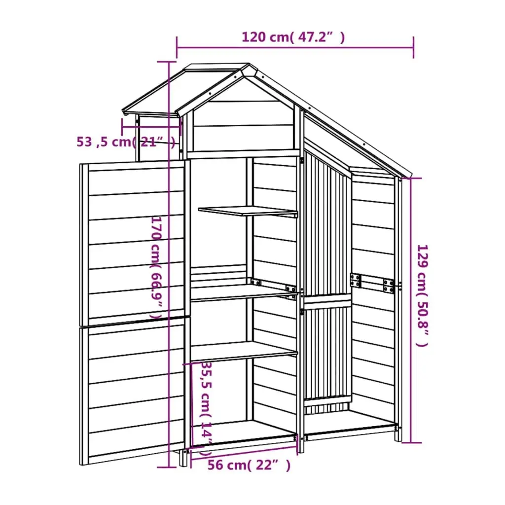 Garden Tool Shed Solid Pine Wood Grey 120x53.5x170cm Rainproof Outdoor Storage