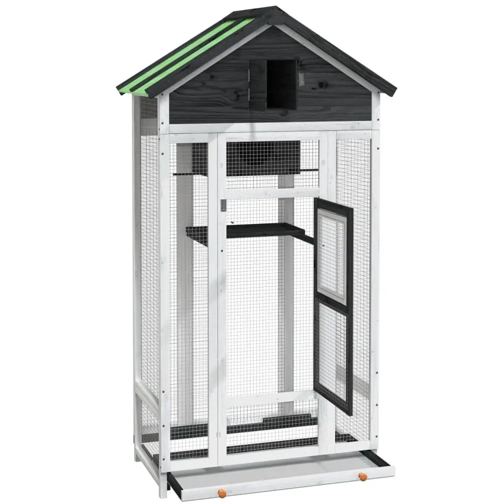 Large Bird House Aviary Outdoor Garden Nesting Box Wooden Grey 91.5x53x170cm