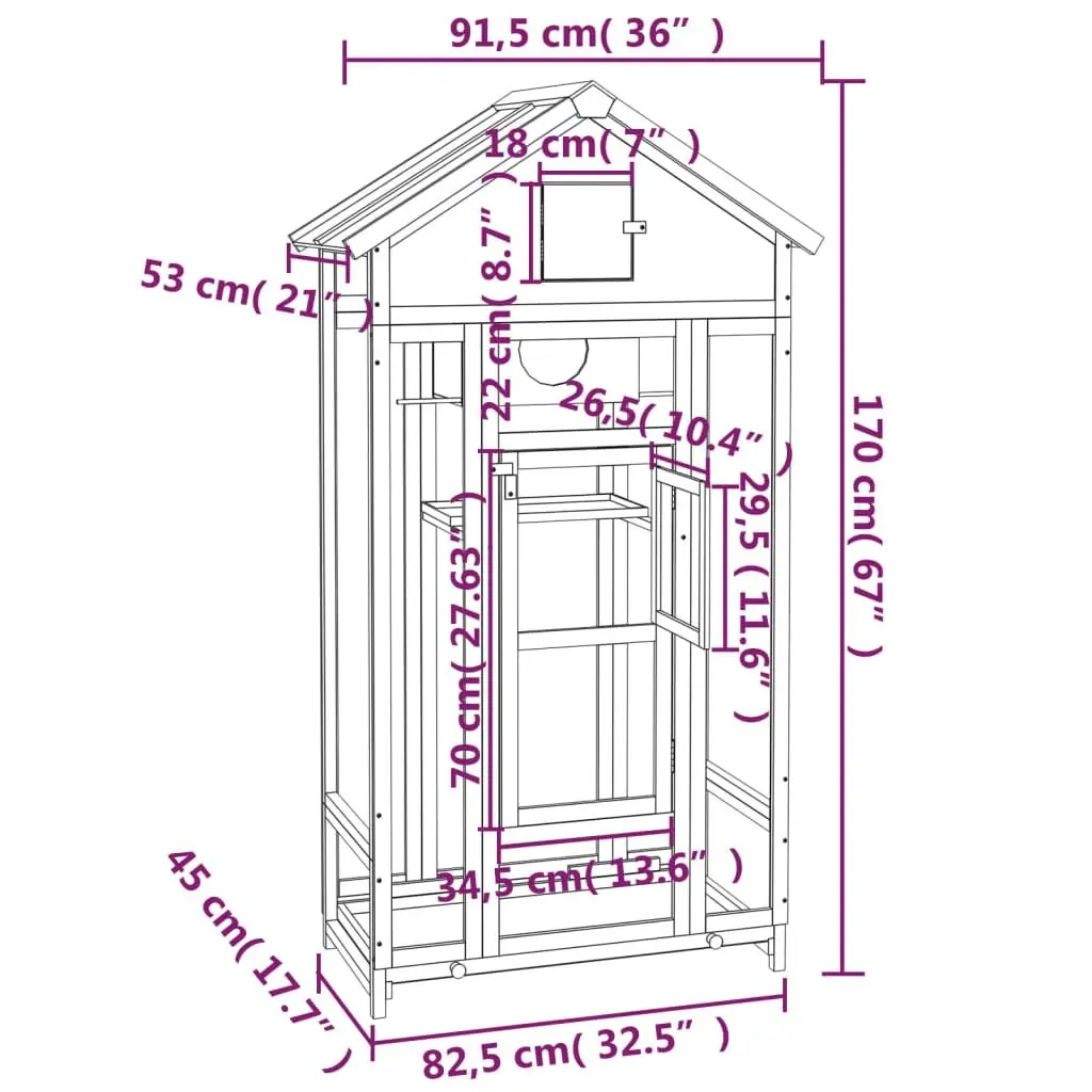 Large Bird House Aviary Outdoor Garden Nesting Box Wooden Grey 91.5x53x170cm