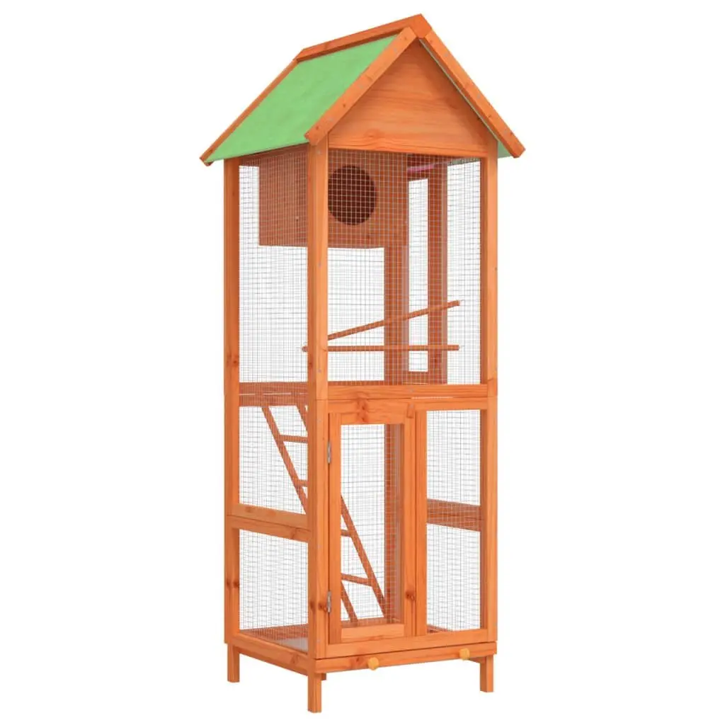 Large Wooden Bird Aviary House with Nesting Box and Ladder for Outdoor Use in Brown