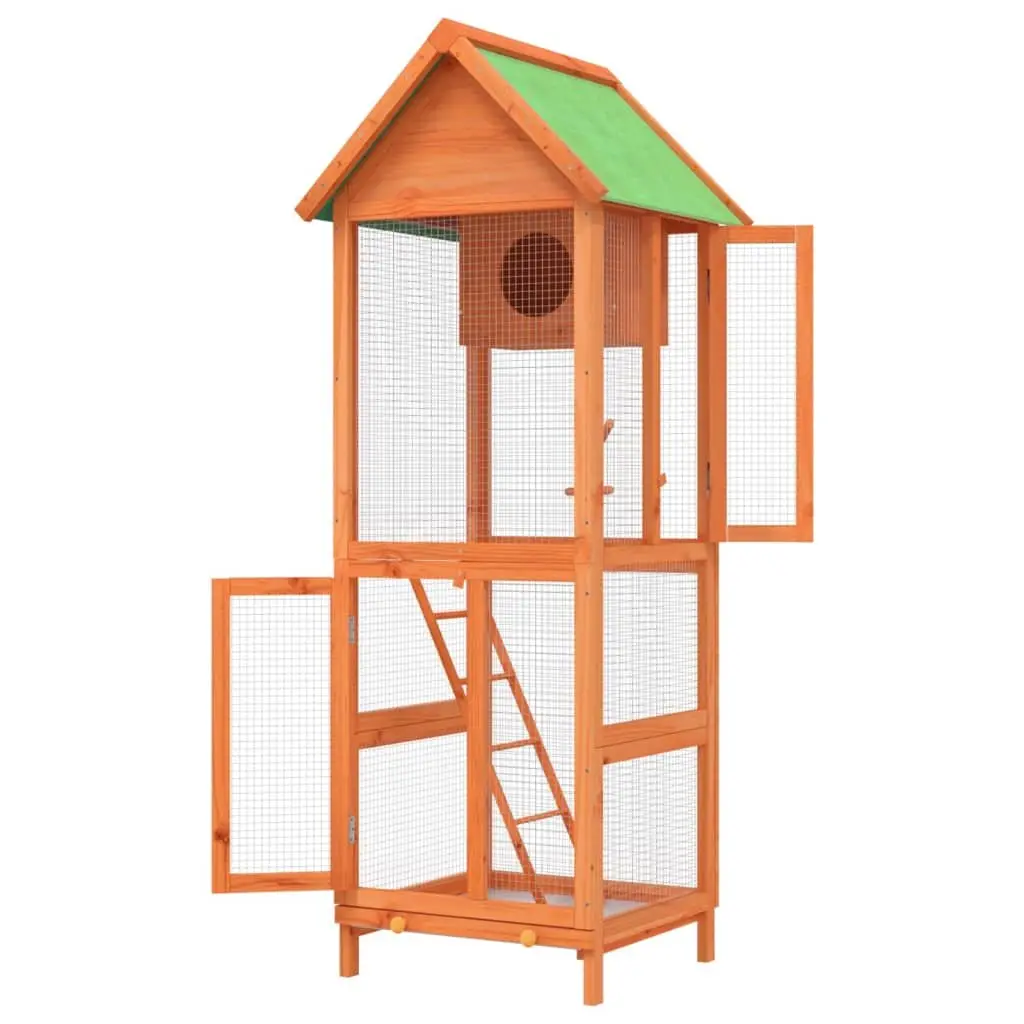 Large Wooden Bird Aviary House with Nesting Box and Ladder for Outdoor Use in Brown