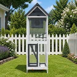 Bird House Aviary Grey Outdoor Garden Solid Wood Pine with Nesting Box Ladder