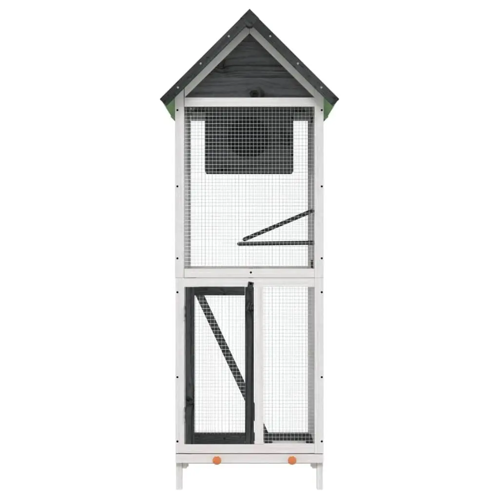 Bird House Aviary Solid Wood Pine Grey Outdoor Garden with Nesting Box and Ladder