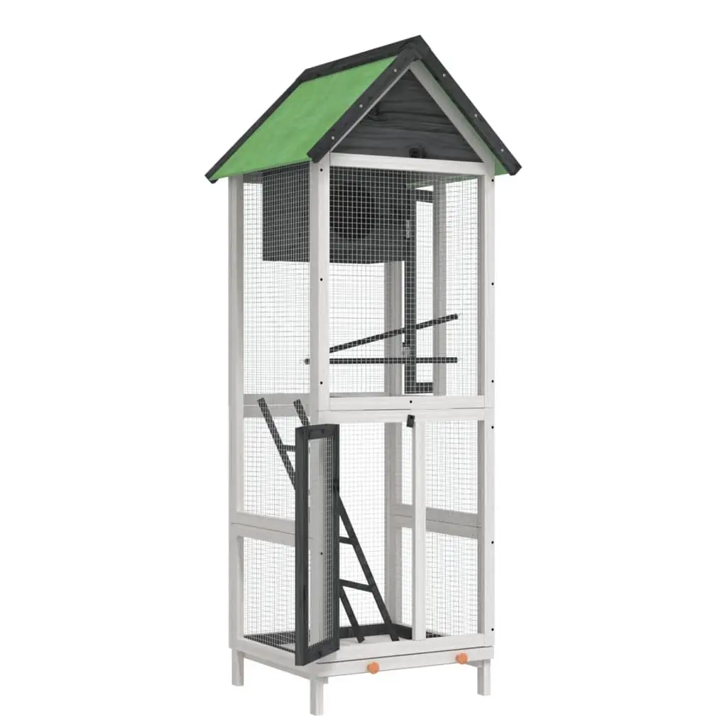 Bird House Aviary Solid Wood Pine Grey Outdoor Garden with Nesting Box and Ladder