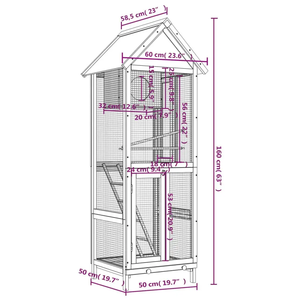 Bird House Aviary Solid Wood Pine Grey Outdoor Garden with Nesting Box and Ladder
