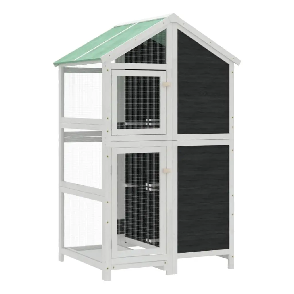 Large Outdoor Bird House Grey Solid Pine Wood Garden Aviary Cage Enclosure