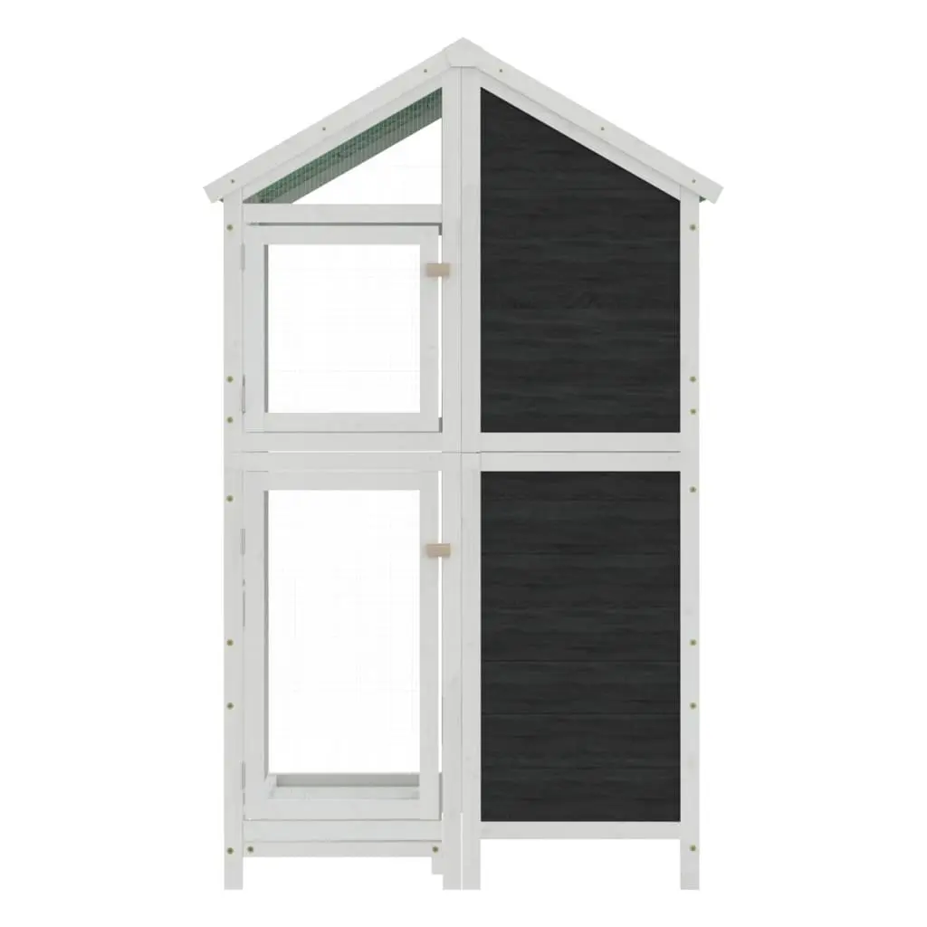 Large Outdoor Bird House Grey Solid Pine Wood Garden Aviary Cage Enclosure