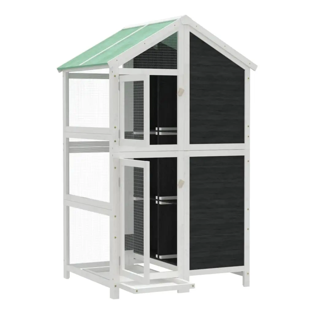 Large Outdoor Bird House Grey Solid Pine Wood Garden Aviary Cage Enclosure