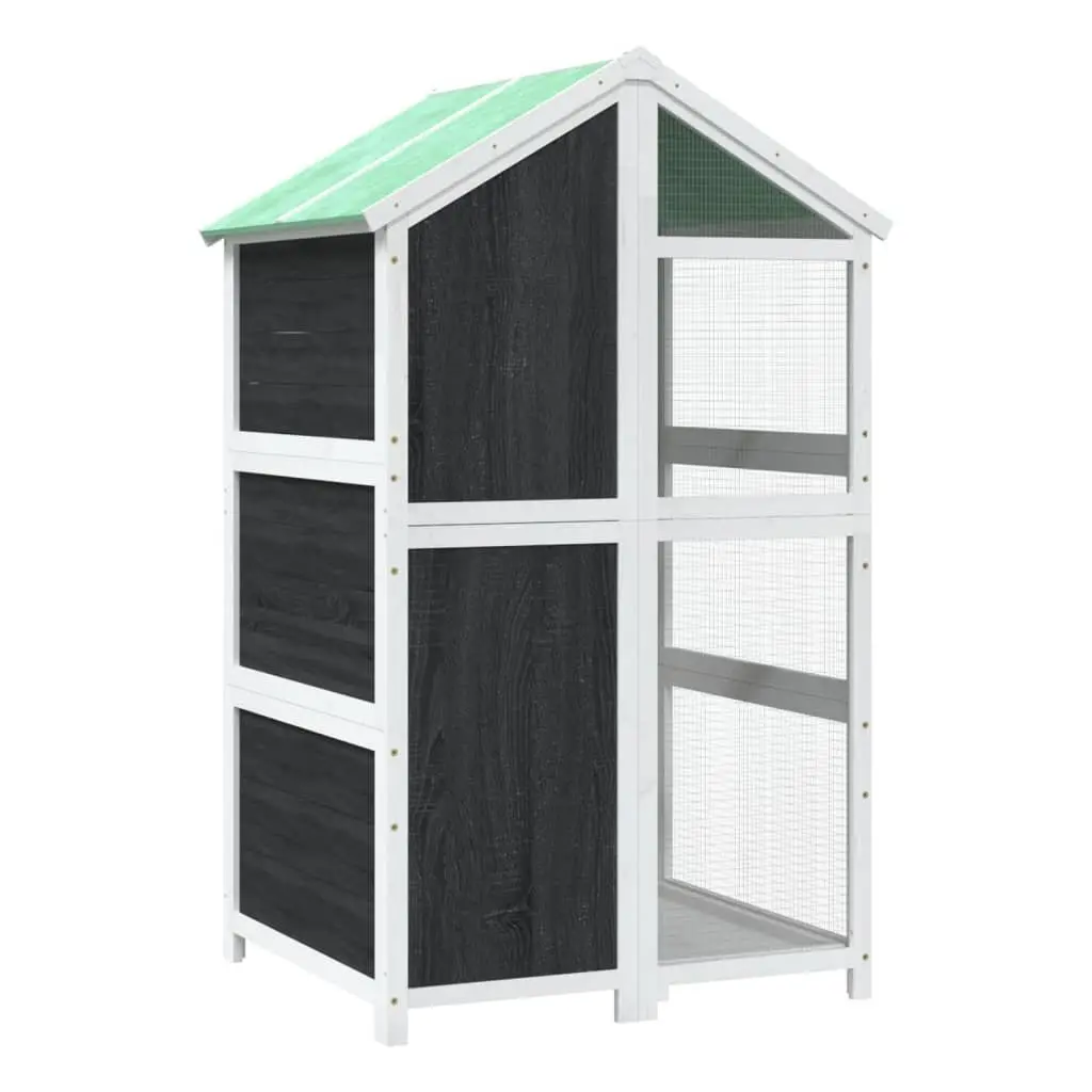 Large Outdoor Bird House Grey Solid Pine Wood Garden Aviary Cage Enclosure