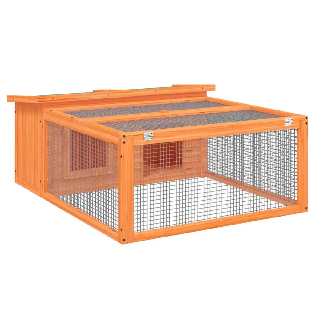 Rabbit Hutch Solid Pine Wood Multi-Level Outdoor Brown Small Pet Cage