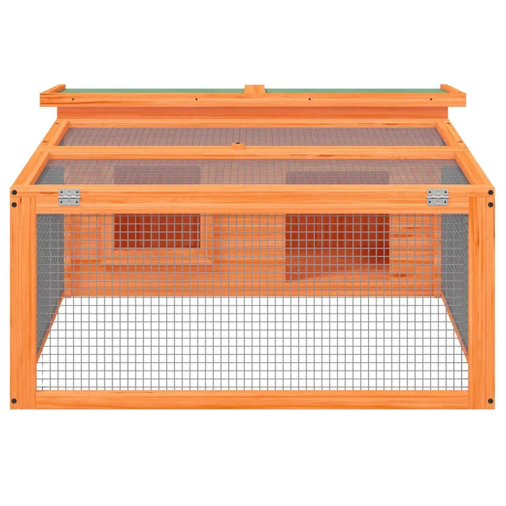 Rabbit Hutch Solid Pine Wood Multi-Level Outdoor Brown Small Pet Cage
