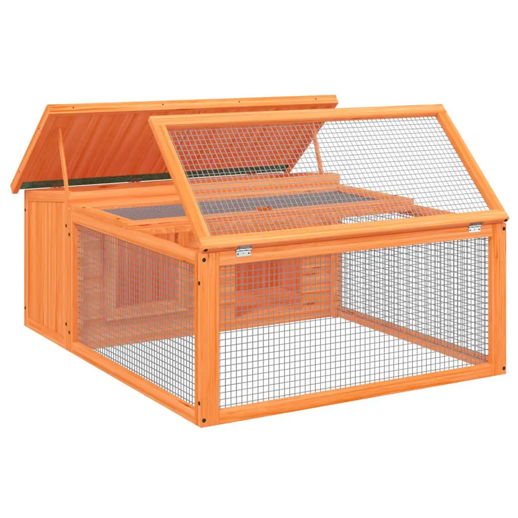 Rabbit Hutch Solid Pine Wood Multi-Level Outdoor Brown Small Pet Cage