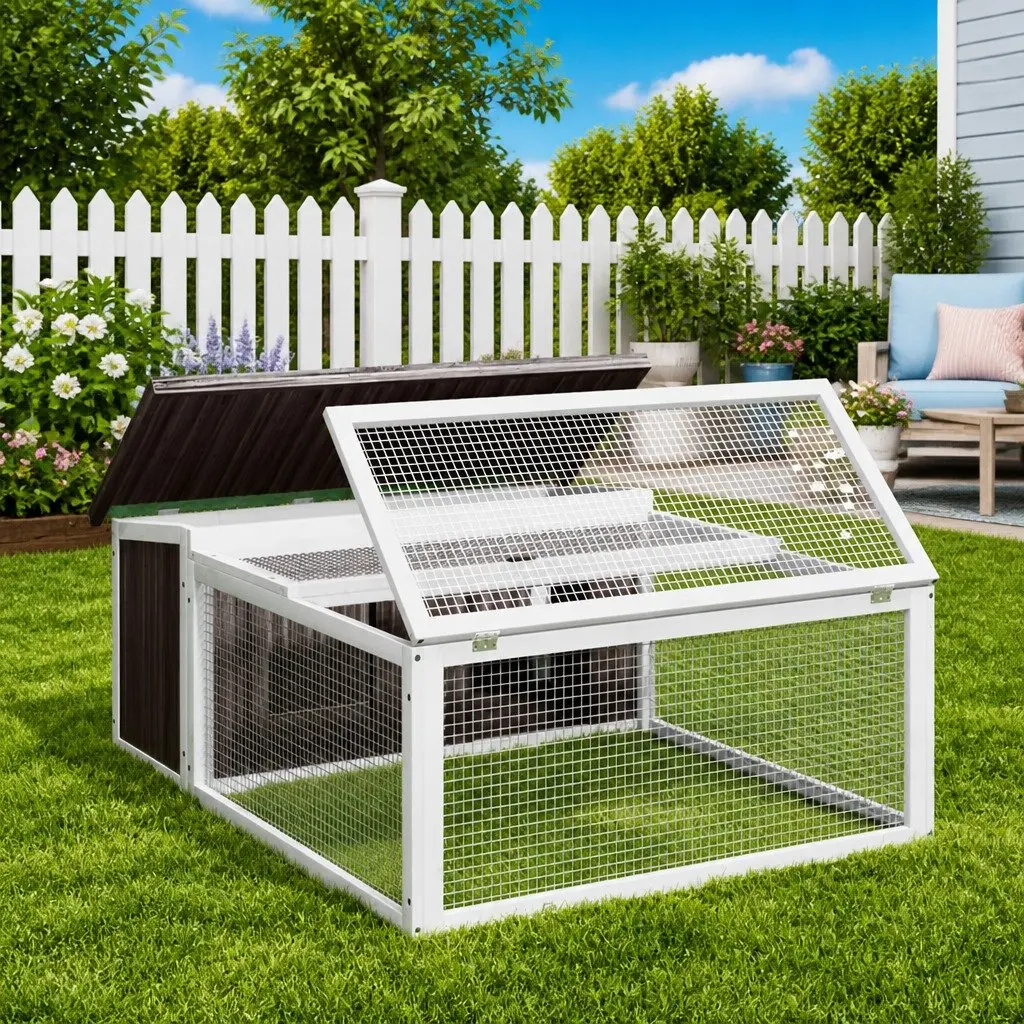 Rabbit Hutch Pine Wood Grey Outdoor Small Animal Cage with Nesting Box