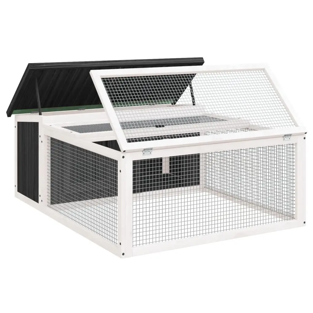 Rabbit Hutch Pine Wood Grey Outdoor Small Animal Cage with Nesting Box