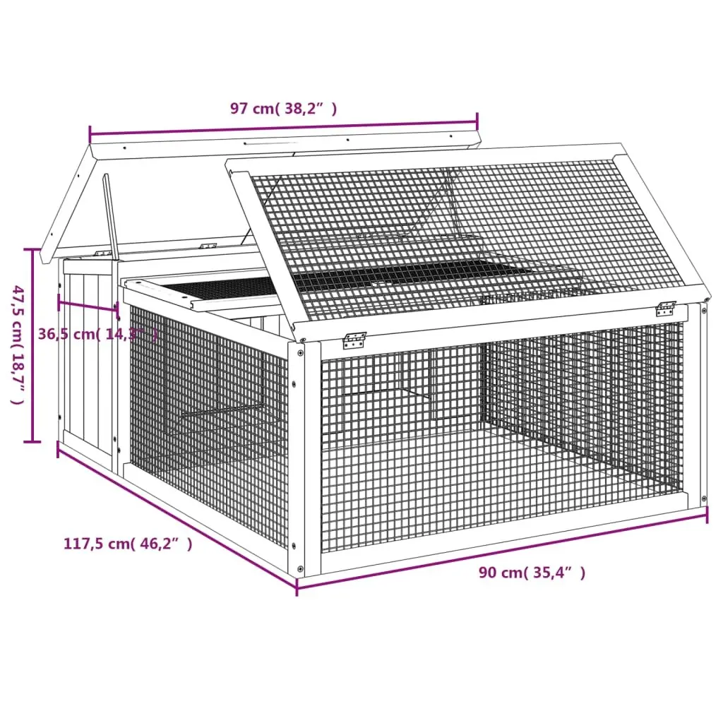 Rabbit Hutch Pine Wood Grey Outdoor Small Animal Cage with Nesting Box
