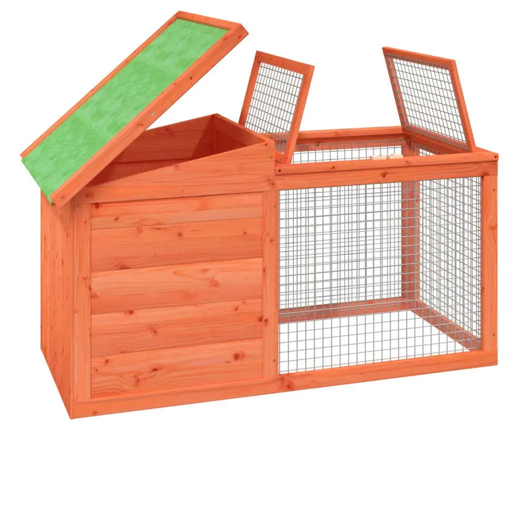 Wooden Rabbit Hutch Small Animal Cage Outdoor Multi-Level Habitat with Nesting Box and Activity Run Brown 1005x54x55cm