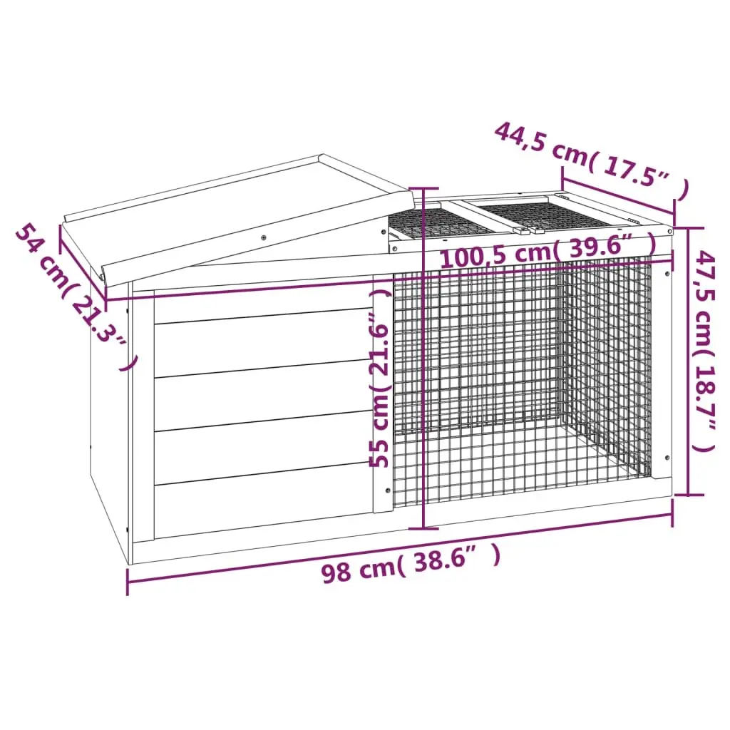 Rabbit Hutch Wooden Outdoor Cage Multi-level Grey
