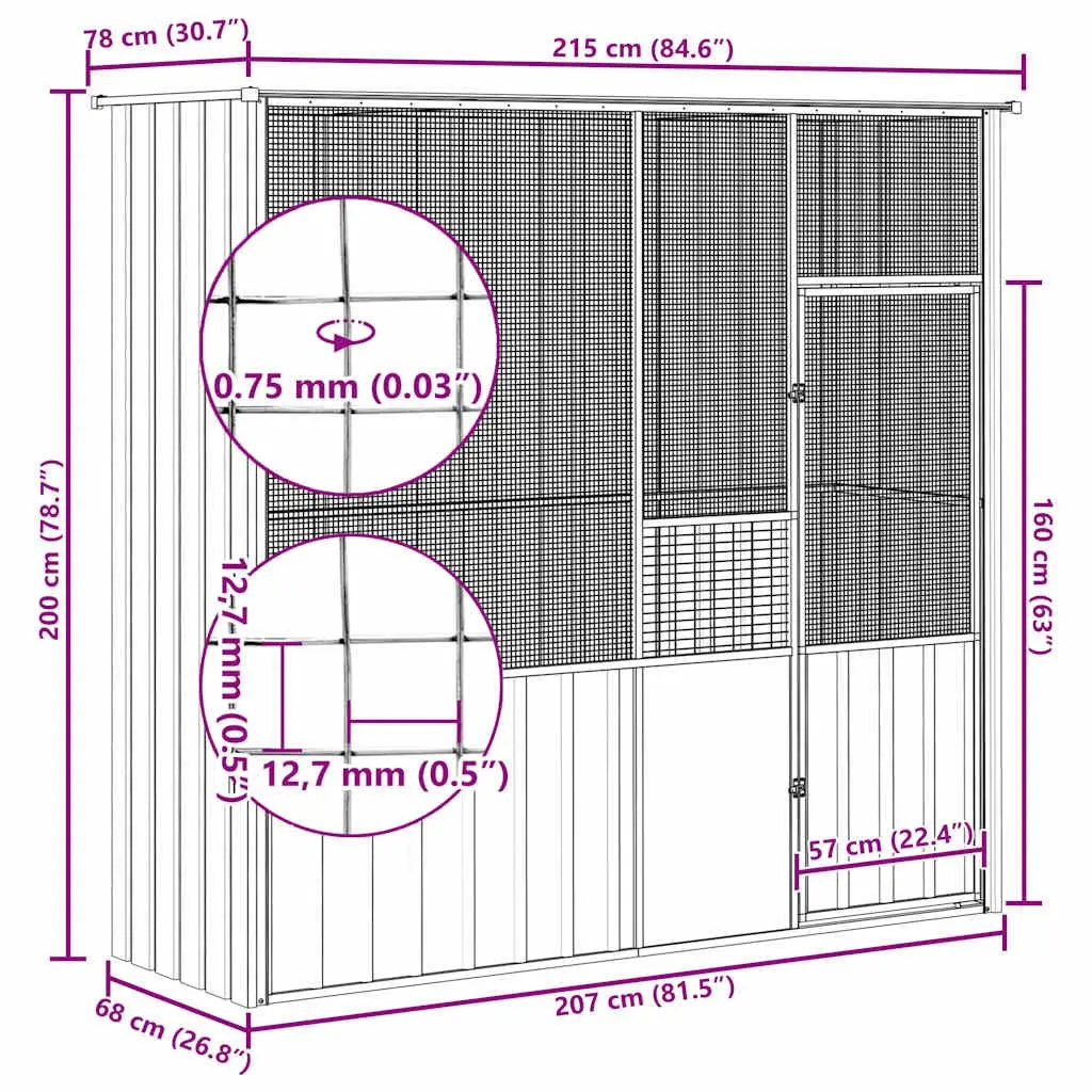 Bird Cage Large Anthracite Galvanised Steel Indoor Outdoor Aviary Enclosure