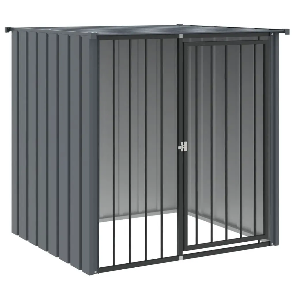 Dog House with Roof Black Outdoor Pet Kennel Shelter Galvanised Steel Cage