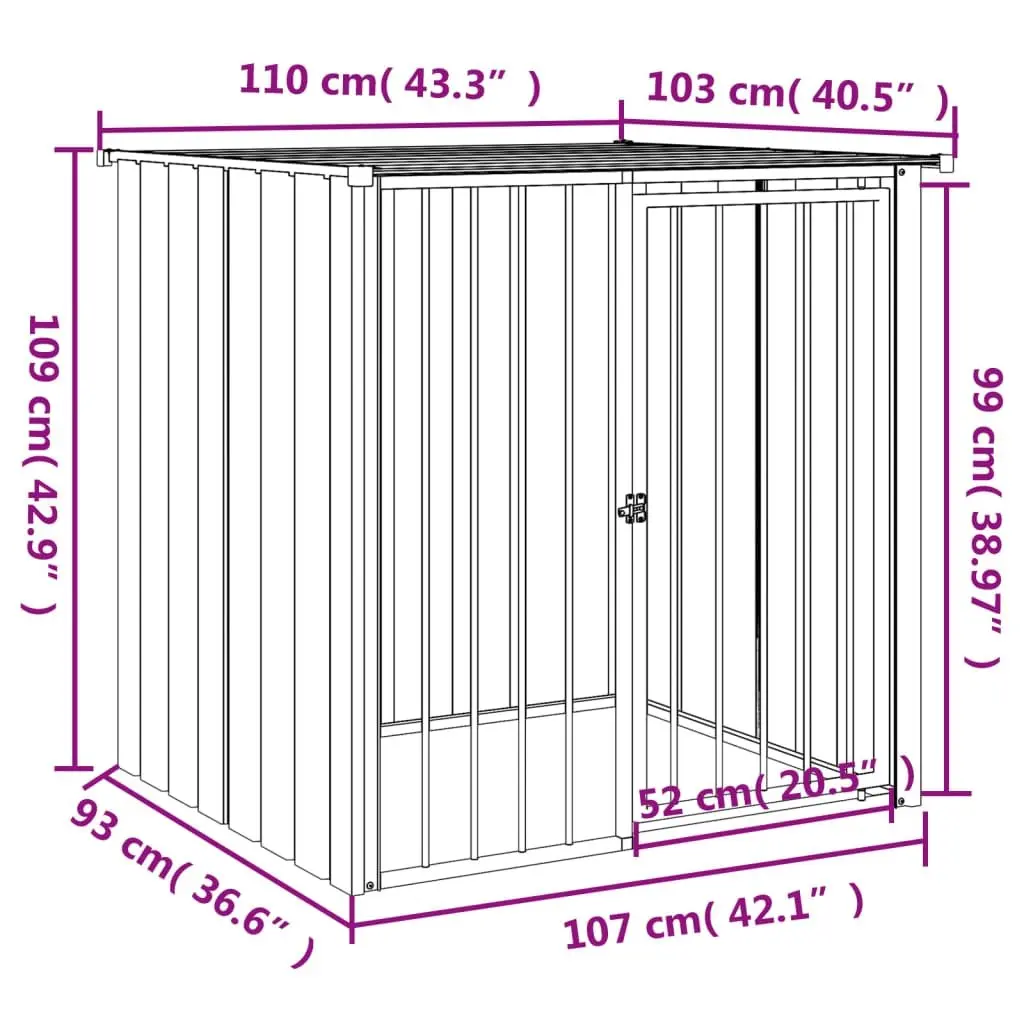 Dog House with Roof Black Outdoor Pet Kennel Shelter Galvanised Steel Cage