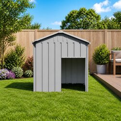 Practical Grey Dog House with Roof for Outdoor Spaces