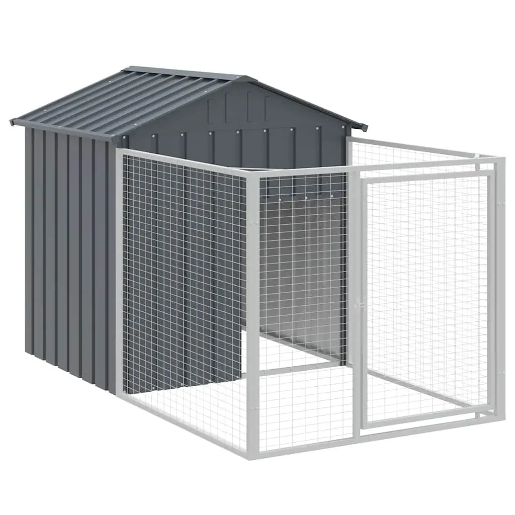 Dog House with Run Anthracite Galvanised Steel Outdoor Puppy Kennel Enclosure